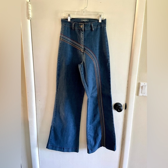 Mod Cloth High Waist Wide Leg Jeans sz 4 Stretch denim rainbow embroidery - Picture 3 of 8